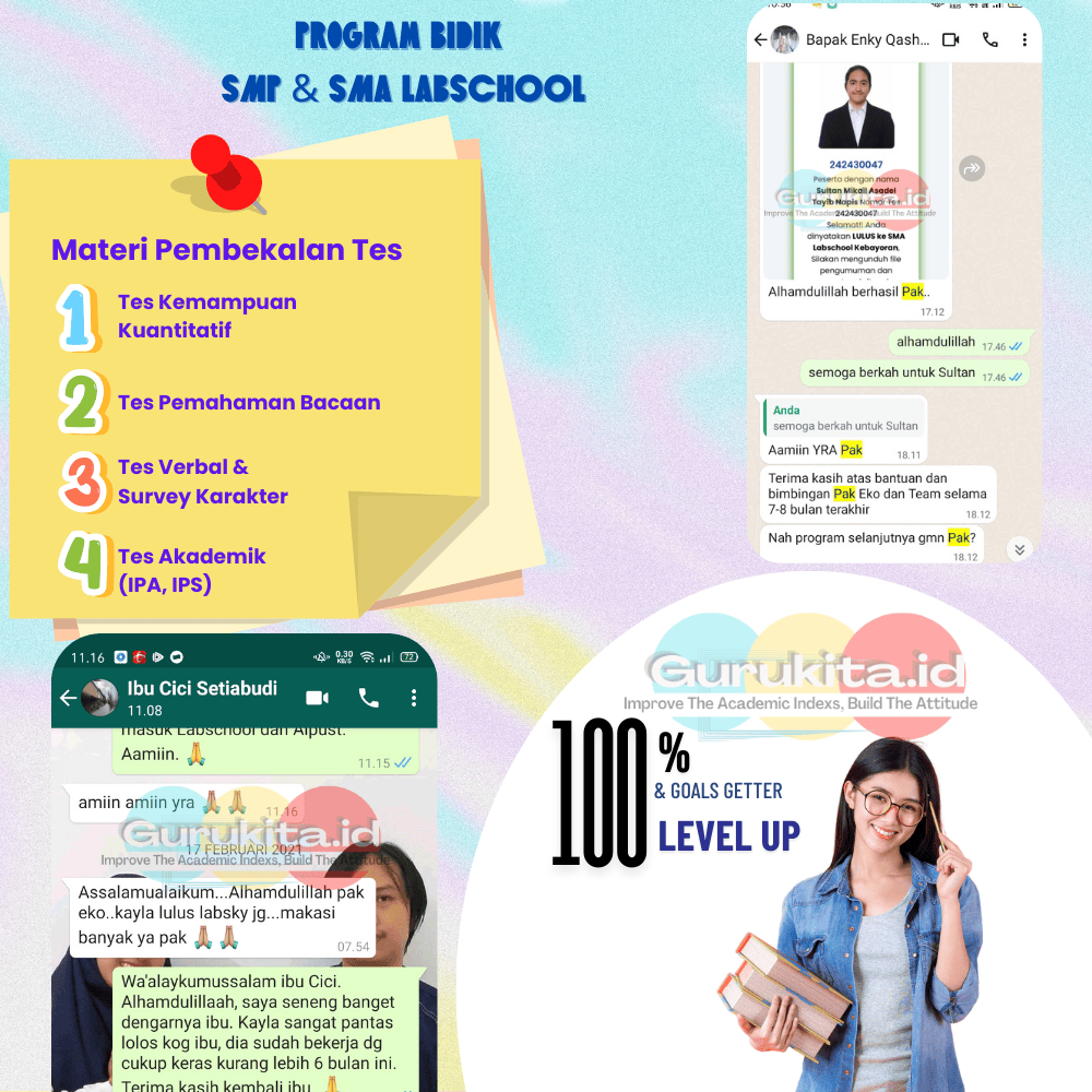 GURU LES PRIVAT - LOLOS TEST MASUK SMP & SMA LABSCHOOL