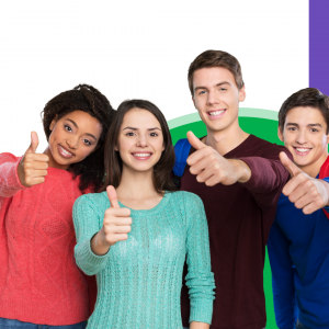 Purple & Green Modern Dots Senior High School Profile Presentation Template